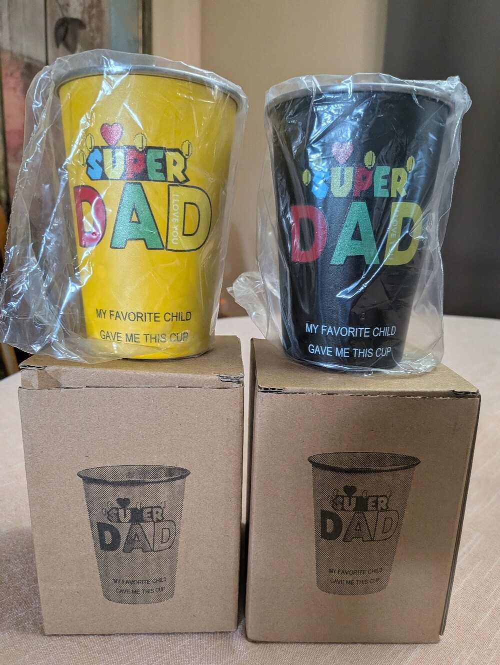 Set of 2 Super Dad  16 Ounce Stainless Steel Drinking Cups Father's Day Gift
